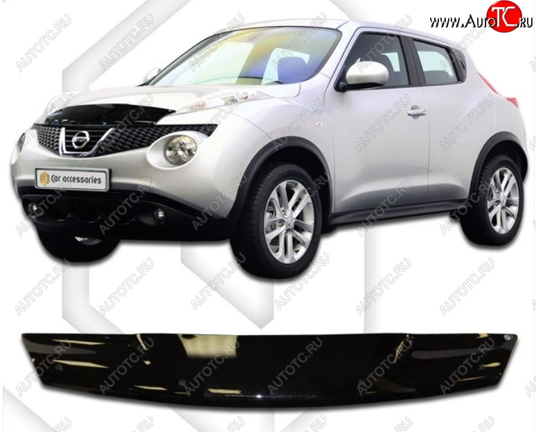 1 959 р. Дефлектор капота CA-Plastic  Nissan Juke  1 YF15 (2010-2020) дорестайлинг, рестайлинг (серия Classic черный, Без надписи)  с доставкой в г. Горно‑Алтайск