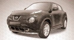 Двойная защита переднего бампера из двух труб диаметром 57 и 42 мм Slitkoff Nissan Juke 1 YF15 дорестайлинг (2010-2014)