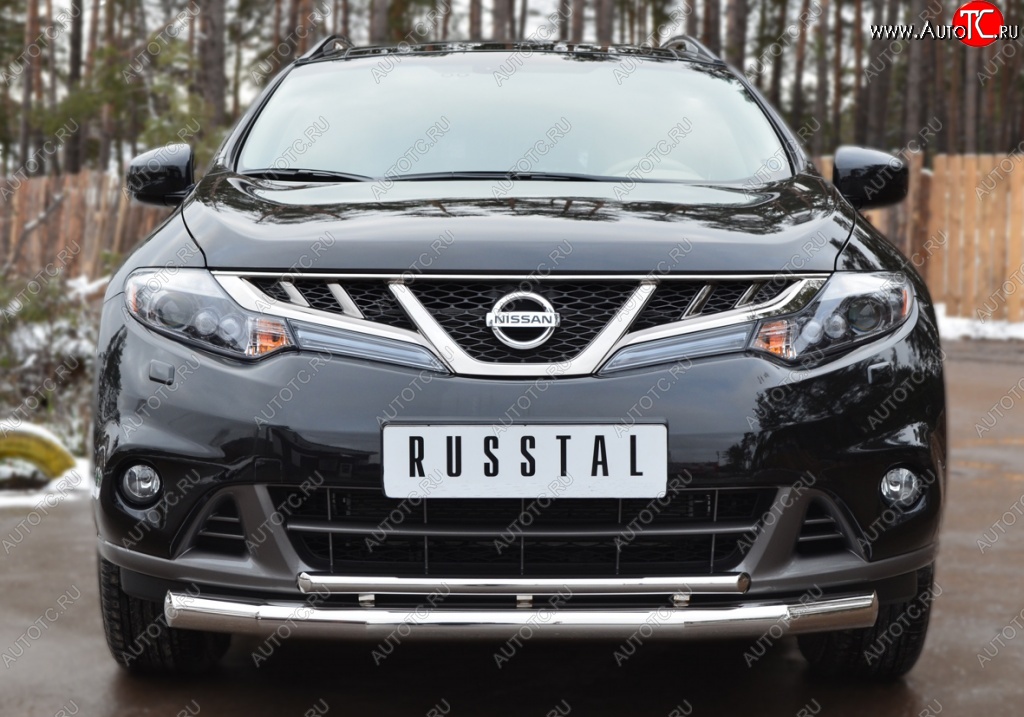 20 399 р. Защита переднего бампера (2 трубы Ø76 и 42 мм, нержавейка) SLITKOFF  Nissan Murano  2 Z51 (2010-2016) рестайлинг  с доставкой в г. Горно‑Алтайск