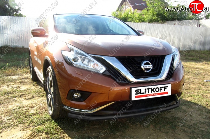 9 999 р. Защита переднего бампер Slitkoff  Nissan Murano  3 Z52 (2015-2022) дорестайлинг (Цвет: серебристый)  с доставкой в г. Горно‑Алтайск