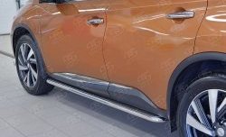 26 999 р. Порожки для ног (Ø42) SLITKOFF Nissan Murano 3 Z52 дорестайлинг (2015-2022) (лист - алюминий, профиль - нержавейка)  с доставкой в г. Горно‑Алтайск. Увеличить фотографию 4