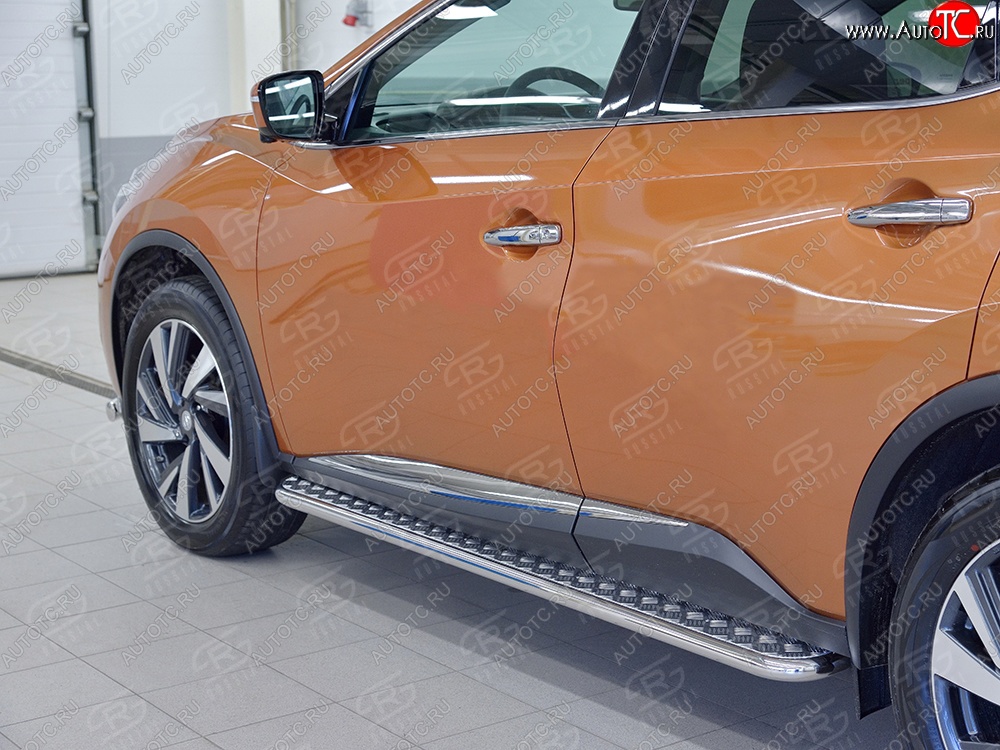 26 999 р. Порожки для ног (Ø42) SLITKOFF Nissan Murano 3 Z52 дорестайлинг (2015-2022) (лист - алюминий, профиль - нержавейка)  с доставкой в г. Горно‑Алтайск