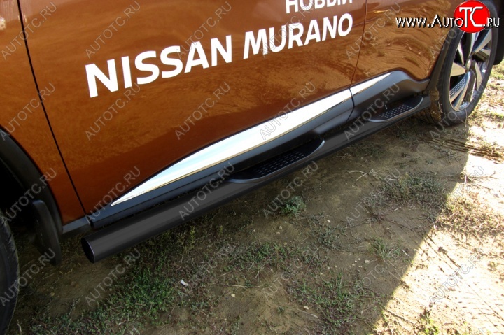 14 749 р. Защита порогов Slitkoff Nissan Murano 3 Z52 дорестайлинг (2015-2022) (Цвет: серебристый)  с доставкой в г. Горно‑Алтайск