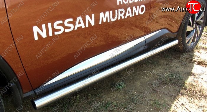 18 949 р. Защита порогов из круглой трубы диаметром 76 мм Slitkoff Nissan Murano 3 Z52 дорестайлинг (2015-2022) (Нержавейка, Полированная)  с доставкой в г. Горно‑Алтайск