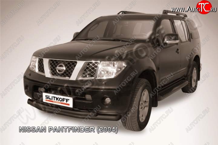 12 549 р. Защита переднего бампер Slitkoff Nissan Pathfinder R51 дорестайлинг (2004-2007) (Цвет: серебристый)  с доставкой в г. Горно‑Алтайск