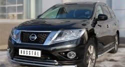 15 999 р. Защита переднего бампера (2 трубыØ63 и 42 мм, нержавейка) SLITKOFF Nissan Pathfinder R52 дорестайлинг (2012-2017)  с доставкой в г. Горно‑Алтайск. Увеличить фотографию 2