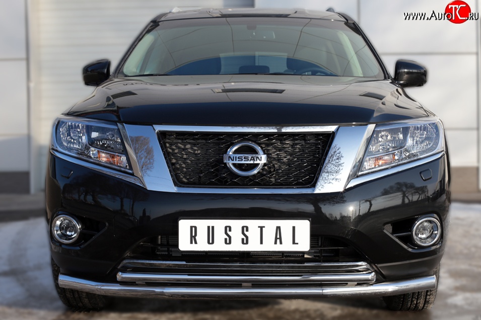 15 999 р. Защита переднего бампера (2 трубыØ63 и 42 мм, нержавейка) SLITKOFF Nissan Pathfinder R52 дорестайлинг (2012-2017)  с доставкой в г. Горно‑Алтайск