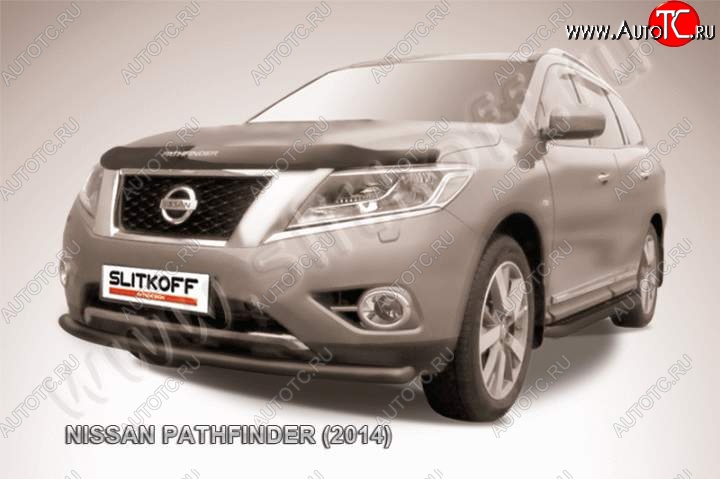 9 999 р. Защита переднего бампер Slitkoff Nissan Pathfinder R52 дорестайлинг (2012-2017) (Цвет: серебристый)  с доставкой в г. Горно‑Алтайск