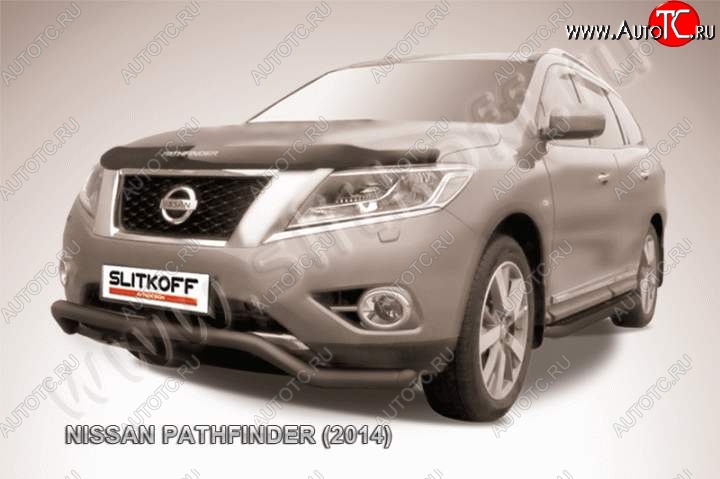 12 399 р. защита переднего бампера Slitkoff Nissan Pathfinder R52 дорестайлинг (2012-2017) (Цвет: серебристый)  с доставкой в г. Горно‑Алтайск