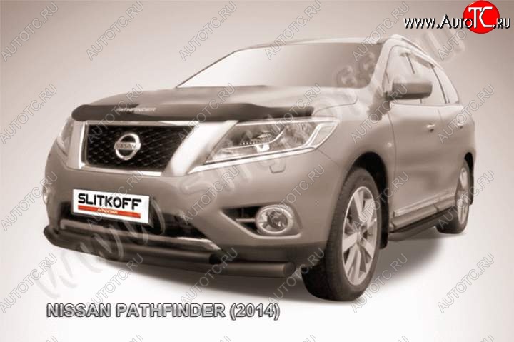 13 299 р. Защита переднего бампер Slitkoff Nissan Pathfinder R52 дорестайлинг (2012-2017) (Цвет: серебристый)  с доставкой в г. Горно‑Алтайск