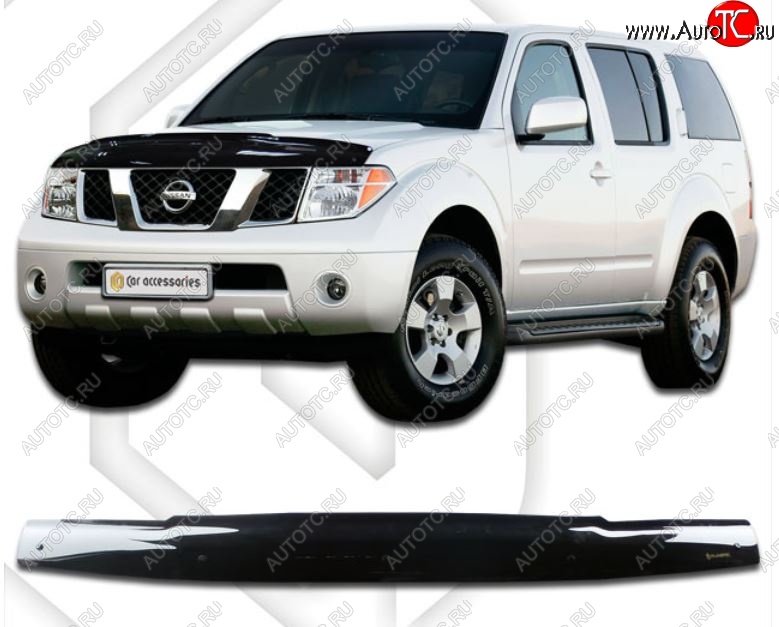 1 999 р. Дефлектор капота CA-Plastiс  Nissan Pathfinder  R51 (2009-2014) рестайлинг (Classic черный, Без надписи)  с доставкой в г. Горно‑Алтайск