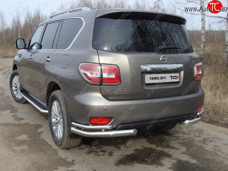 26 499 р. Защита заднего бампера (уголки двойные) ТСС 76,1/42,4 мм  Nissan Patrol  6 (2014-2017) Y62 рестайлинг  с доставкой в г. Горно‑Алтайск