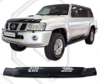 2 299 р. Дефлектор капота CA-Plastiс Nissan Patrol 5 Y61 2-ой рестайлинг (2004-2010) (серия Classic черный, Без надписи)  с доставкой в г. Горно‑Алтайск. Увеличить фотографию 1