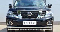 Защита переднего бампера (Ø63 мм с зубами, нержавейка) SLITKOFF Nissan Patrol 6 Y62 рестайлинг (2014-2017)