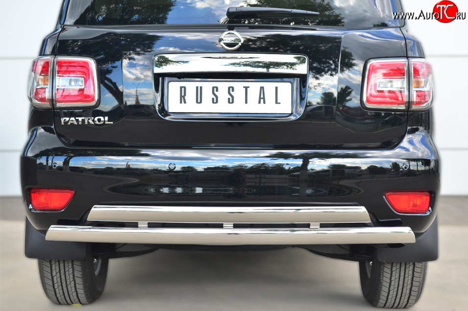 27 999 р. Защита заднего бампера (2 трубы Ø76х42 мм, нержавейка) Russtal Nissan Patrol 6 Y62 рестайлинг (2014-2017)  с доставкой в г. Горно‑Алтайск