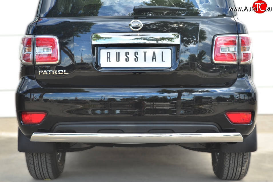 15 649 р. Защита заднего бампера (Ø75x42 мм, нержавейка) Russtal Nissan Patrol 6 Y62 рестайлинг (2014-2017)  с доставкой в г. Горно‑Алтайск