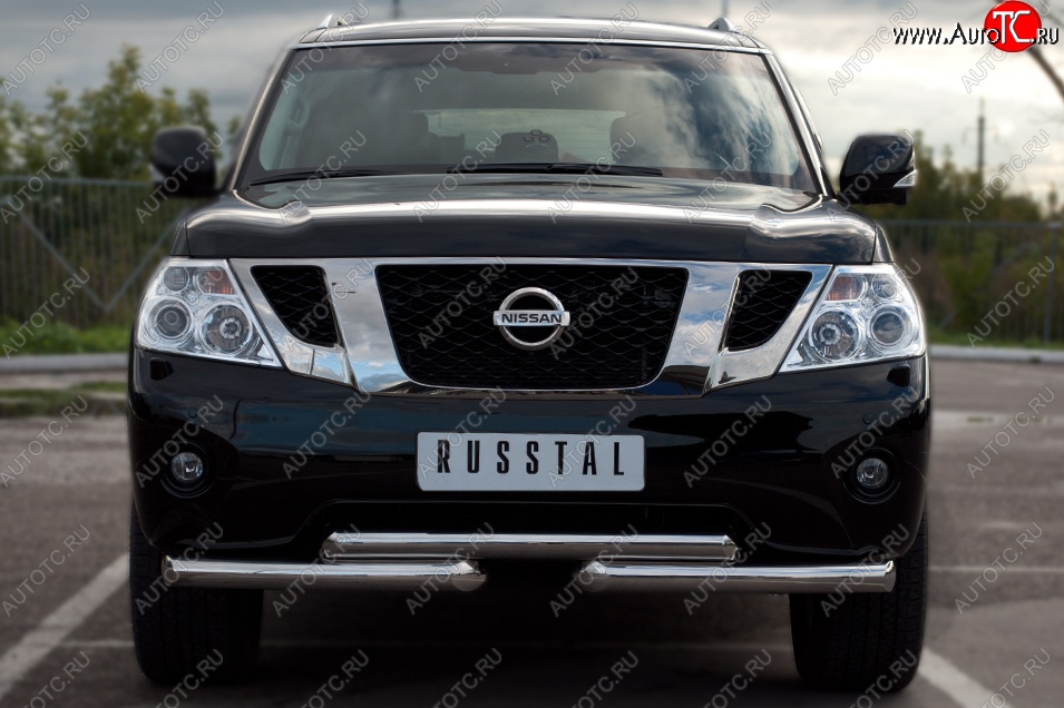 16 849 р. Защита переднего бампера (2 трубы Ø42 мм, нержавейка) SLITKOFF  Nissan Patrol  6 (2010-2014) Y62 дорестайлинг  с доставкой в г. Горно‑Алтайск