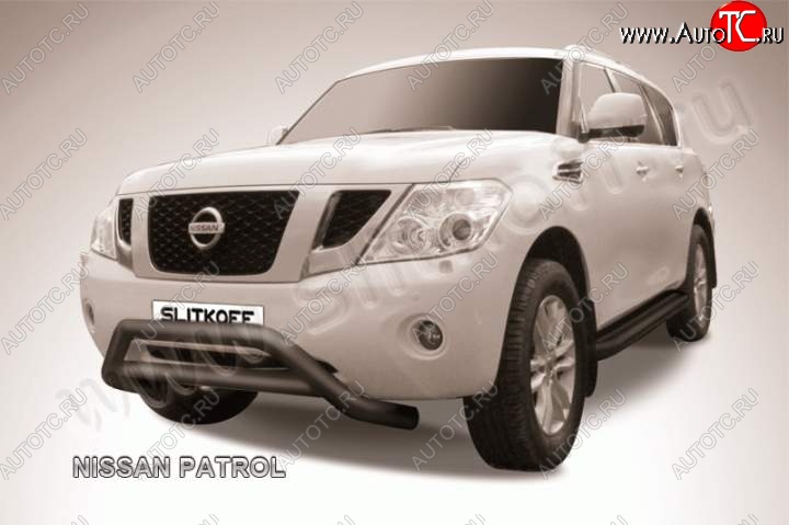 35 899 р. Кенгурятник d76 низкий широкий с перемычкой Nissan Patrol 6 Y62 дорестайлинг (2010-2014) (Цвет: серебристый)  с доставкой в г. Горно‑Алтайск