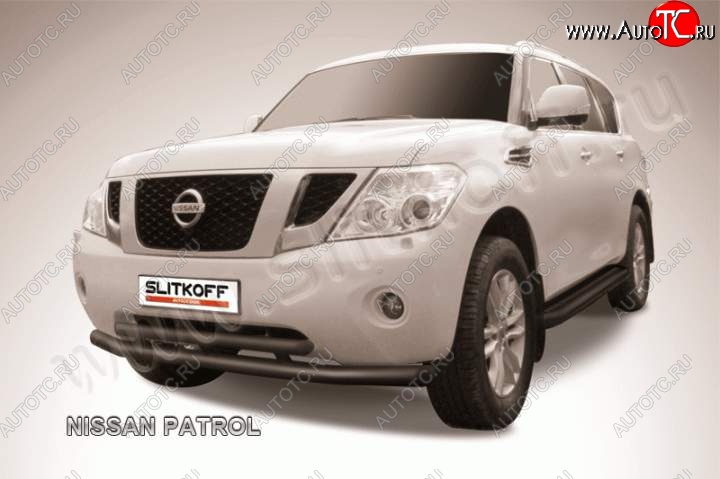 20 899 р. Защита переднего бампер Slitkoff Nissan Patrol 6 Y62 дорестайлинг (2010-2014) (Цвет: серебристый)  с доставкой в г. Горно‑Алтайск