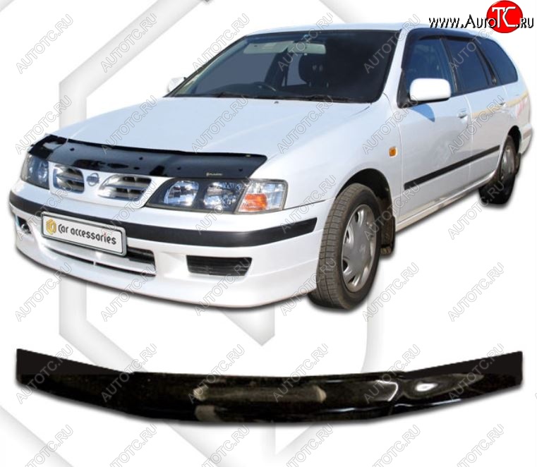 1 899 р. Дефлектор капота CA-Plastiс  Nissan Primera  седан (1995-2000) P11 дорестайлинг (Classic черный, Без надписи)  с доставкой в г. Горно‑Алтайск