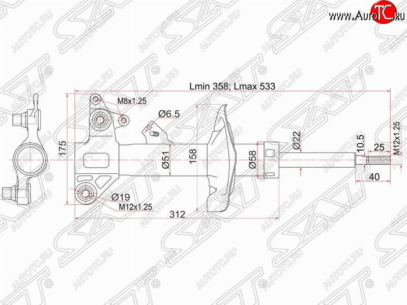 4 299 р. Левый амортизатор передний SAT Nissan Primera 3 седан P12 (2001-2008)  с доставкой в г. Горно‑Алтайск