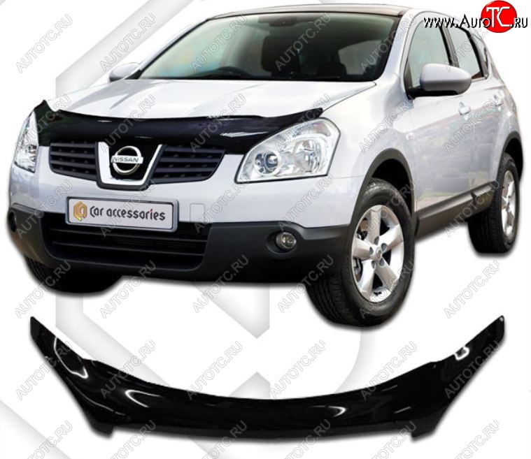 2 399 р. Дефлектор капота CA-Plastiс Nissan Qashqai 1 дорестайлинг (2007-2010) (Classic черный, Без надписи)  с доставкой в г. Горно‑Алтайск