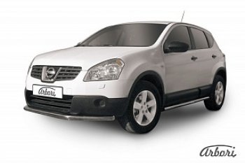 7 919 р. Защита переднего бампера Arbori (нержавейка, 1 труба d57 mm). Nissan Qashqai 1 дорестайлинг (2007-2010)  с доставкой в г. Горно‑Алтайск. Увеличить фотографию 1