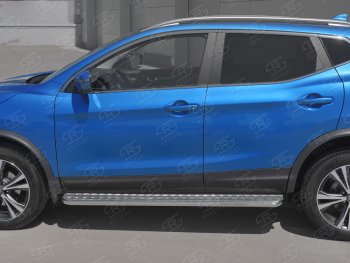 24 649 р. Порожки для ног SLITKOFF (Ø42 мм)  Nissan Qashqai  2 (2017-2022) J11 рестайлинг (Лист алюминиевый, труба - нержавейка)  с доставкой в г. Горно‑Алтайск. Увеличить фотографию 2