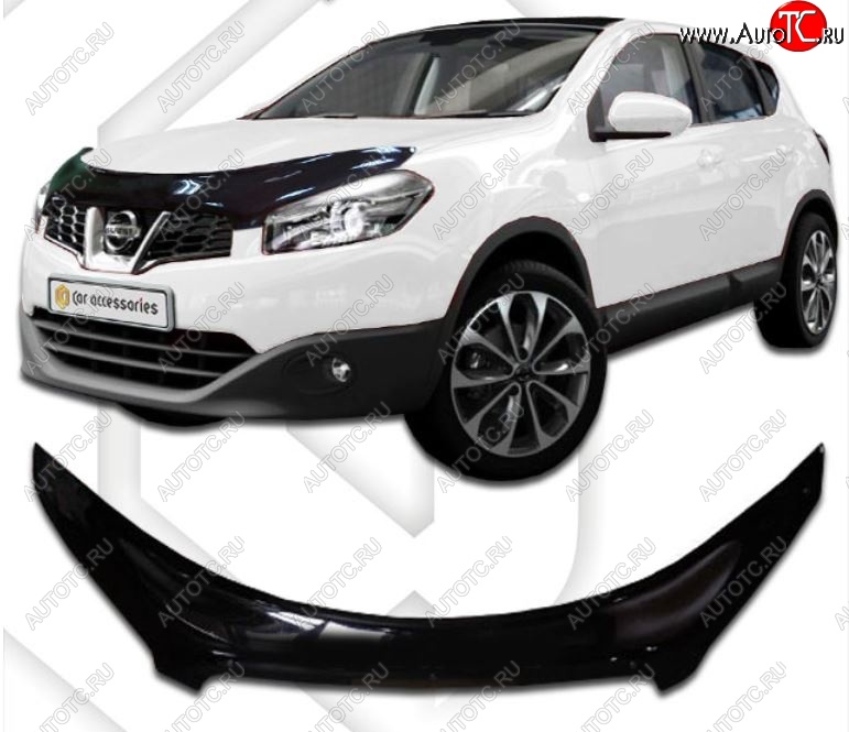 2 399 р. Дефлектор капота CA-Plastiс exclusive Nissan Qashqai +2 1 J10 дорестайлинг (2008-2010) (Classic черный, Без надписи)  с доставкой в г. Горно‑Алтайск