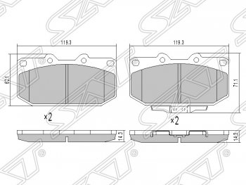 Колодки тормозные SAT (передние) Subaru (Субару) Impreza (Импреза) ( GD,  GG) (2000-2007) GD, GG седан дорестайлинг, седан 1-ый рестайлинг, хэтчбэк 1-ый рестайлинг, седан 2-ой рестайлинг, хэтчбэк 2-ой рестайлинг