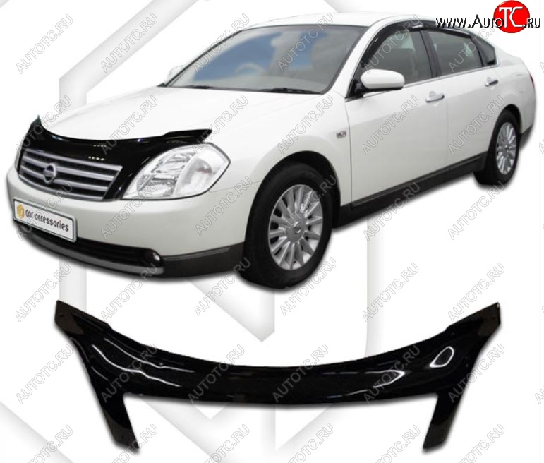 2 999 р. Дефлектор капота CA-Plastiс exclusive  Nissan Teana  1 J31 (2003-2005) дорестайлинг (Classic черный, Без надписи)  с доставкой в г. Горно‑Алтайск