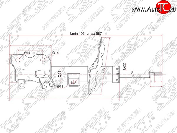 4 699 р. Левый амортизатор передний SAT Nissan Teana 1 J31 дорестайлинг (2003-2005)  с доставкой в г. Горно‑Алтайск