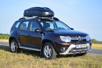 27 999 р. Порожки для ног из трубы Ø51 с алюминиевой площадкой Petroil Tuning Эстонец Renault Duster HS рестайлинг (2015-2021) (Нержавеющая полированная сталь)  с доставкой в г. Горно‑Алтайск. Увеличить фотографию 3