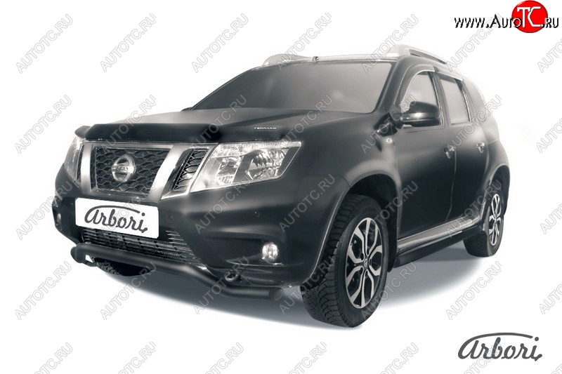 5 939 р. Защита переднего бампера Arbori (волна, черная, 1 труба d57 mm). Nissan Terrano D10 дорестайлинг (2013-2016)  с доставкой в г. Горно‑Алтайск