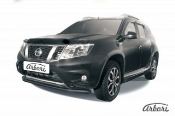 Защита переднего бампера Arbori (черная, 2 трубы d57 и 42 mm) Nissan Terrano D10 рестайлинг (2016-2022)