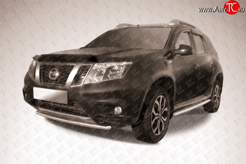 9 849 р. Одинарная защита переднего бампера диаметром 42 мм Slitkoff Nissan Terrano D10 дорестайлинг (2013-2016) (Цвет: нержавеющая полированная сталь)  с доставкой в г. Горно‑Алтайск