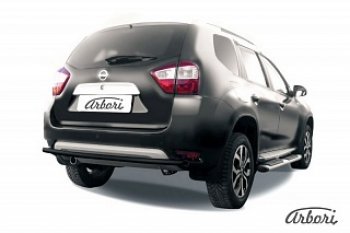 Защита заднего бампера Arbori (черная, 1 труба d42 mm). Nissan Terrano D10 дорестайлинг (2013-2016)