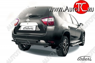 7 019 р. Защита заднего бампера Arbori (черная, 2 трубы d42 mm). Nissan Terrano D10 дорестайлинг (2013-2016)  с доставкой в г. Горно‑Алтайск