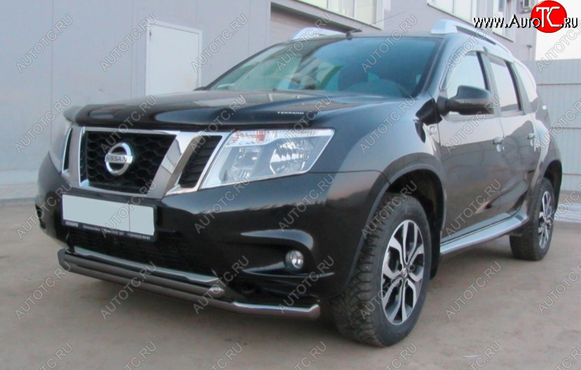 8 699 р. Защита переднего бампера Slitkoff (Ø 57+Ø 42, двойная). Nissan Terrano D10 дорестайлинг (2013-2016) (Сталь с полимерным покрытием. Цвет: черный)  с доставкой в г. Горно‑Алтайск