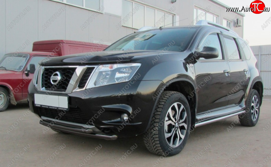 6 599 р. Защита переднего бампера Slitkoff (Ø 42+Ø 42, двойная). Nissan Terrano D10 дорестайлинг (2013-2016) (Сталь с полимерным покрытием. Цвет: черный)  с доставкой в г. Горно‑Алтайск