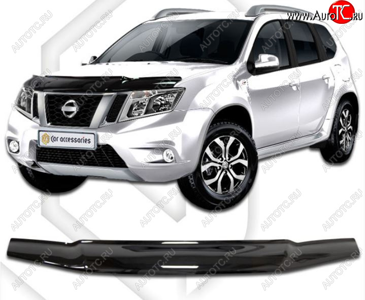 2 189 р. Дефлектор капота CA-Plastiс  Nissan Terrano  D10 (2013-2022) дорестайлинг, рестайлинг (Classic черный, Без надписи)  с доставкой в г. Горно‑Алтайск