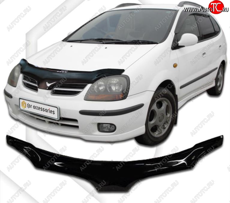 2 199 р. Дефлектор капота CA-Plastiс exclusive  Nissan Tino (1998-2003) V10 доресталийнг (Classic черный, Без надписи)  с доставкой в г. Горно‑Алтайск