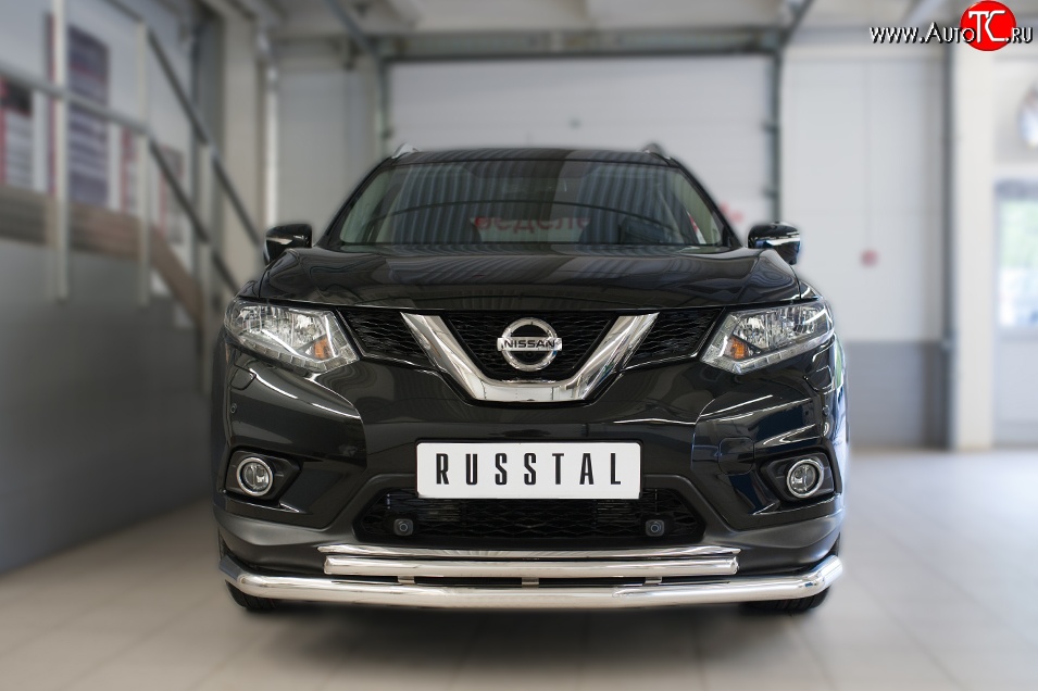 16 599 р. Защита переднего бампера (2 трубыØ63 и 42 мм, нержавейка) SLITKOFF Nissan X-trail 3 T32 дорестайлинг (2013-2018)  с доставкой в г. Горно‑Алтайск