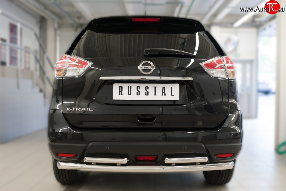 13 649 р. Защита заднего бампера (Ø63 и 42 мм, уголки, нержавейка) SLITKOFF Nissan X-trail 3 T32 рестайлинг (2017-2022)  с доставкой в г. Горно‑Алтайск