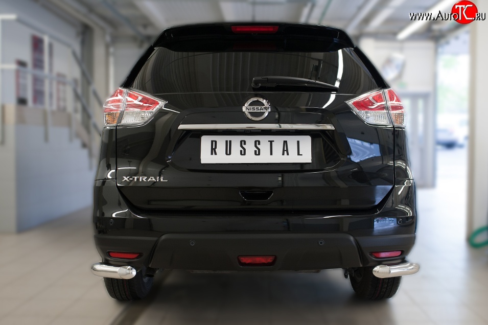 13 999 р. Защита заднего бампера (Ø63 мм уголки, нержавейка) SLITKOFF Nissan X-trail 3 T32 рестайлинг (2017-2022)  с доставкой в г. Горно‑Алтайск