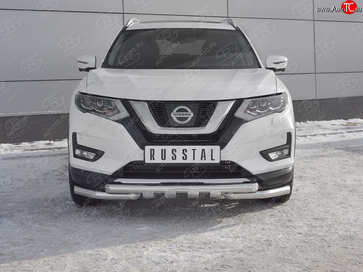 22 599 р. Защита переднего бампера (Ø63 мм с клыками, нержавейка) SLITKOFF Nissan X-trail 3 T32 дорестайлинг (2013-2018)  с доставкой в г. Горно‑Алтайск