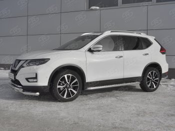 22 599 р. Защита переднего бампера (Ø63 мм с клыками, нержавейка) SLITKOFF Nissan X-trail 3 T32 дорестайлинг (2013-2018)  с доставкой в г. Горно‑Алтайск. Увеличить фотографию 2