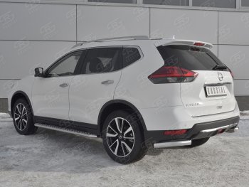 16 699 р. Защита заднего бампера (Ø63 мм уголки, нержавейка) SLITKOFF Nissan X-trail 3 T32 рестайлинг (2017-2022)  с доставкой в г. Горно‑Алтайск. Увеличить фотографию 2