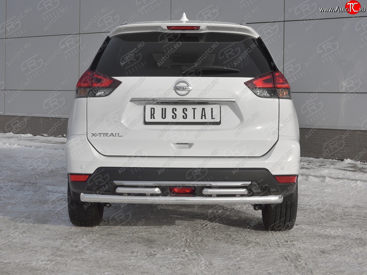 16 599 р. Защита заднего бампера (Ø63 и 42 мм , нержавейка) RUSSTAL  Nissan X-trail  3 T32 (2017-2022) рестайлинг  с доставкой в г. Горно‑Алтайск