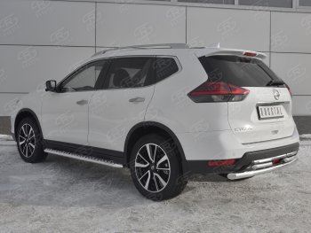 16 599 р. Защита заднего бампера (Ø63 и 42 мм , нержавейка) RUSSTAL  Nissan X-trail  3 T32 (2017-2022) рестайлинг  с доставкой в г. Горно‑Алтайск. Увеличить фотографию 2